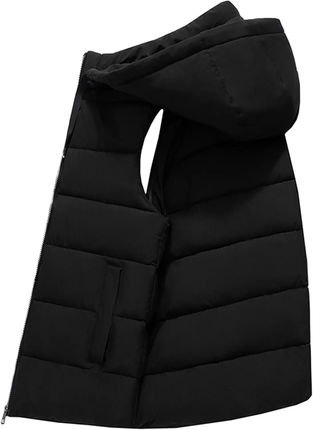 Men's Hooded Cotton Padded Vest Winter Warm Lightweight Quilted Coat Vest Casual Zip Up Thick Sleeveless Jacket
