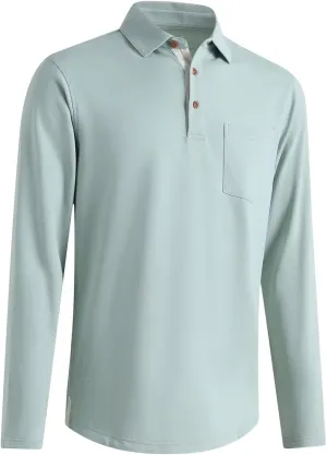 Mens Long and Short Sleeve Polo Shirts Pocket Casual Solid Cotton Blend Drop Cut Collared Polo Shirts for Men