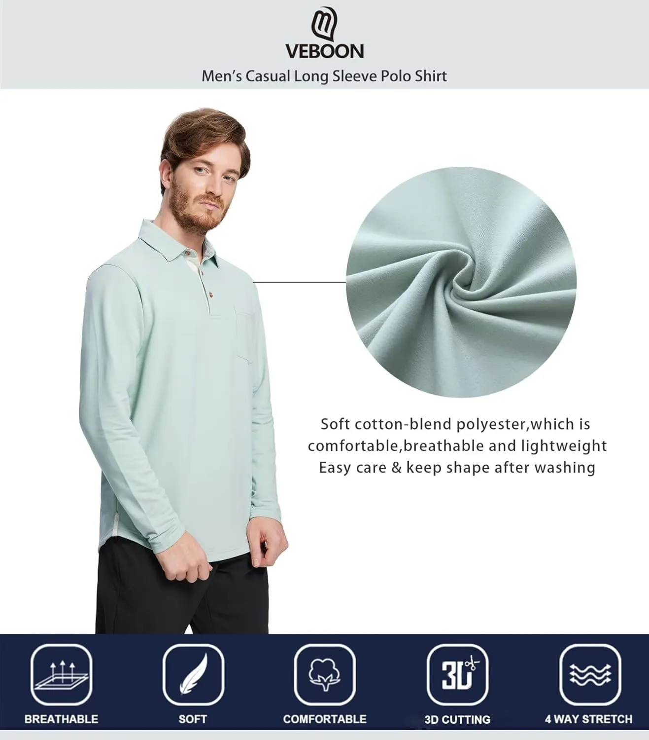 Mens Long and Short Sleeve Polo Shirts Pocket Casual Solid Cotton Blend Drop Cut Collared Polo Shirts for Men