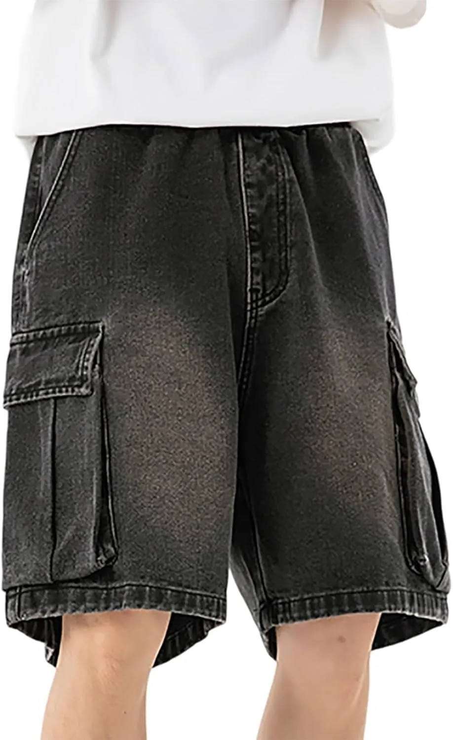 Men's Loose Hip Hop Long Jean Shorts Work Denim Shorts with Pockets Casual Summer Trendy Outfits