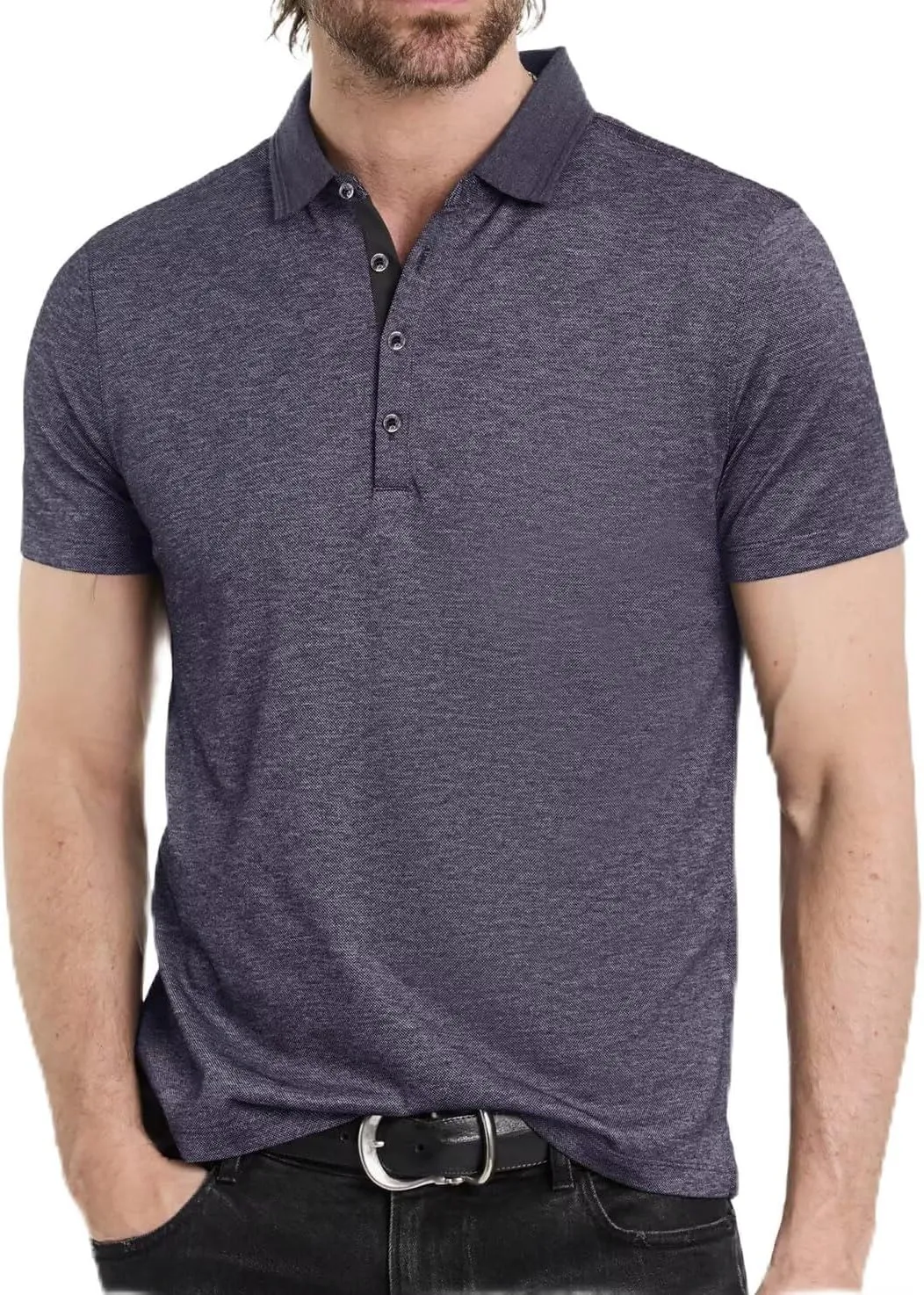 Men's Polo Shirts Short Sleeve Golf Polo Moisture Wicking Heather Tipped Casual Collared Shirts