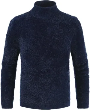 Men's Thermal Long Sleeve Underwear Shirts Fluffy Fleece Pullover Undershirts Winter Warm Mock Turtleneck Sweaters