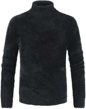 Men's Thermal Long Sleeve Underwear Shirts Fluffy Fleece Pullover Undershirts Winter Warm Mock Turtleneck Sweaters