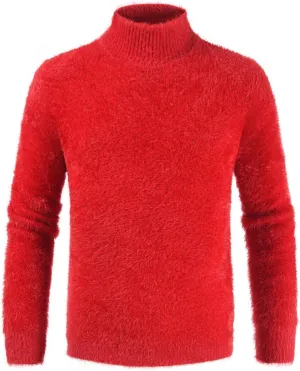 Men's Thermal Long Sleeve Underwear Shirts Fluffy Fleece Pullover Undershirts Winter Warm Mock Turtleneck Sweaters