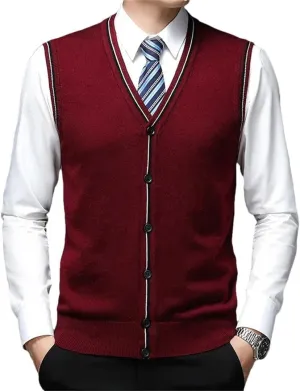 Men's Wool Undershirt V-Neck Vest Knitted Cardigan Cashmere Bottoming Sweater