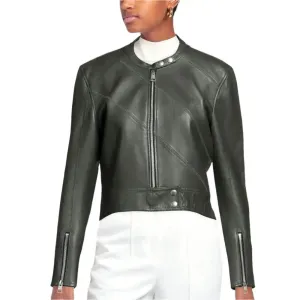 Military Green Leather Jacket for Women – Stylish & Fashionable Outerwear