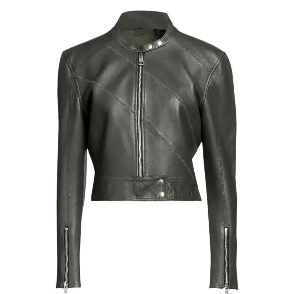 Military Green Leather Jacket for Women – Stylish & Fashionable Outerwear