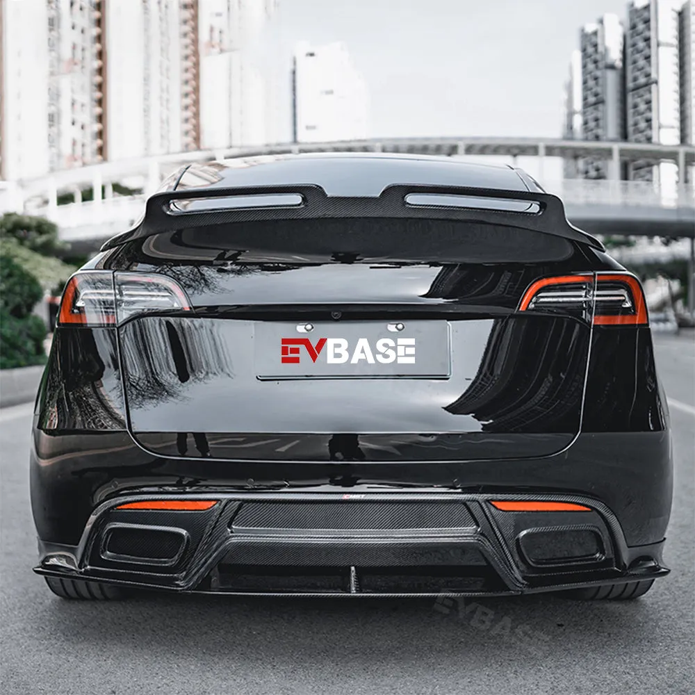 Model Y Real Carbon Fiber Full Body Kit CMST Tesla Retrofit Parts Front Bumper Lip Side Skirts Spoiler Wing