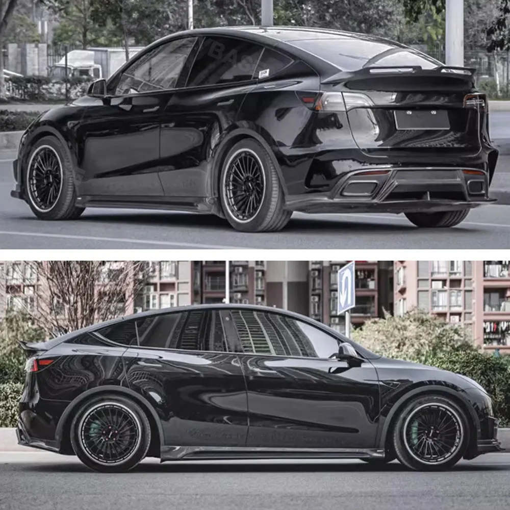 Model Y Real Carbon Fiber Full Body Kit CMST Tesla Retrofit Parts Front Bumper Lip Side Skirts Spoiler Wing