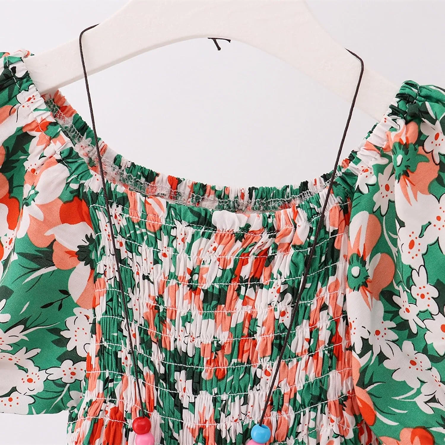 Moonker Kids Girls Summer Floral Dress with Short Ruffle Sleeve Casual Elegant A-line Smocked Waist Girls
