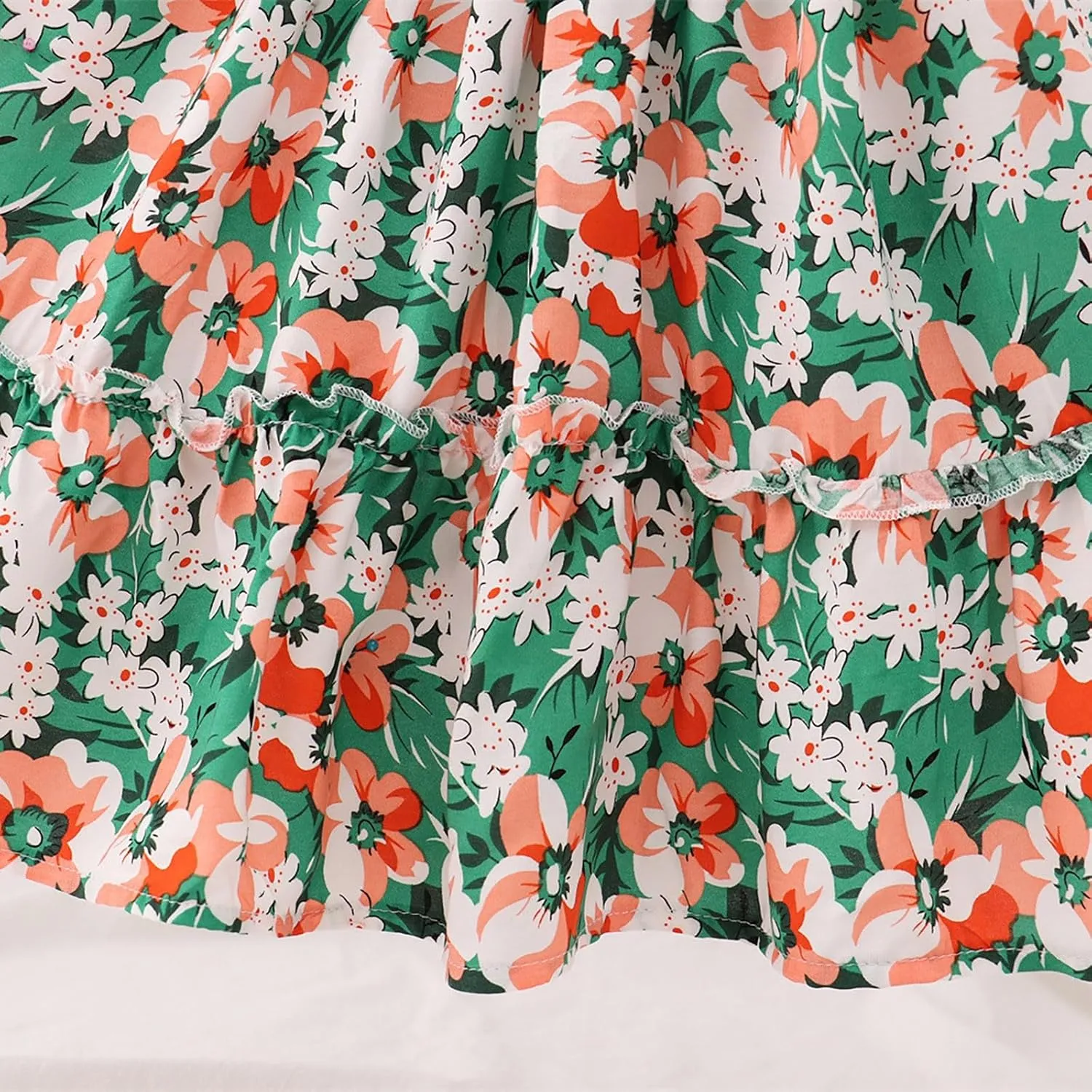 Moonker Kids Girls Summer Floral Dress with Short Ruffle Sleeve Casual Elegant A-line Smocked Waist Girls