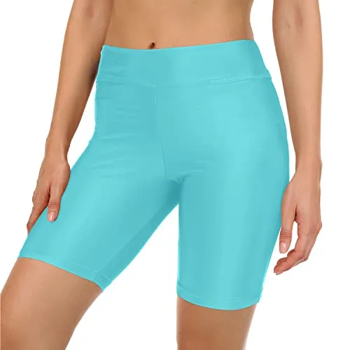 Non See Through Swim Shorts With Tummy Control For Women-Blue Green