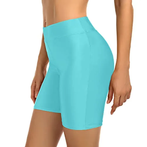 Non See Through Swim Shorts With Tummy Control For Women-Blue Green