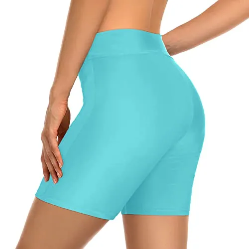 Non See Through Swim Shorts With Tummy Control For Women-Blue Green
