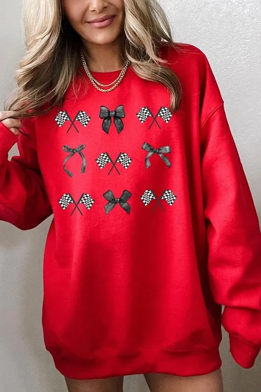 ONLINE ONLY Checkered Flag/Bow Sweatshirt