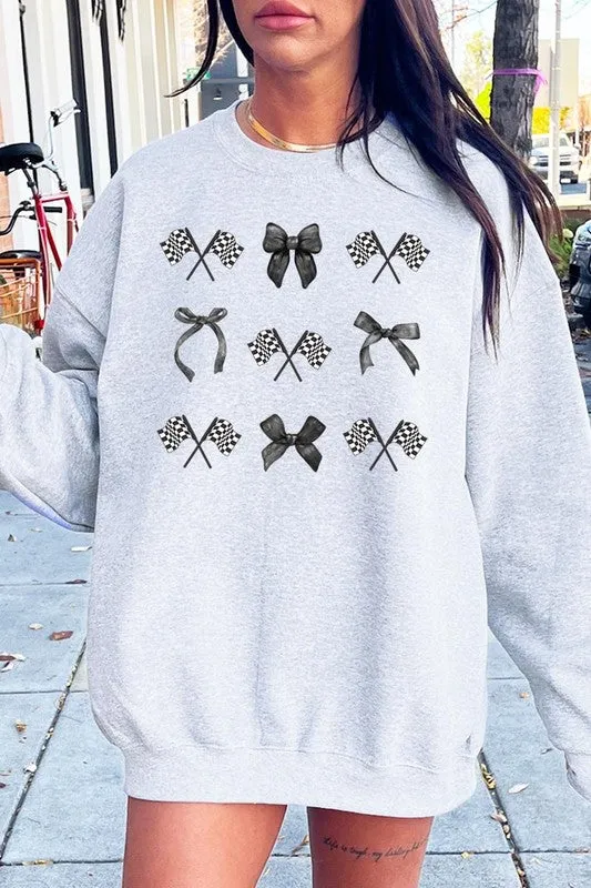 ONLINE ONLY Checkered Flag/Bow Sweatshirt