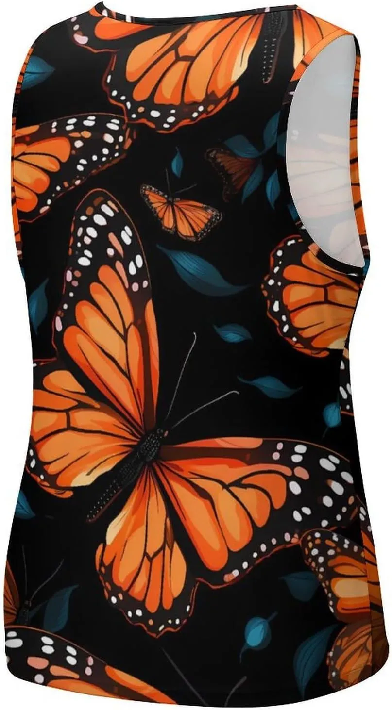 Orange Monarch Butterfly Mens Tank Top Undershirt Sleeveless Gym Vest Workout T-Shirts