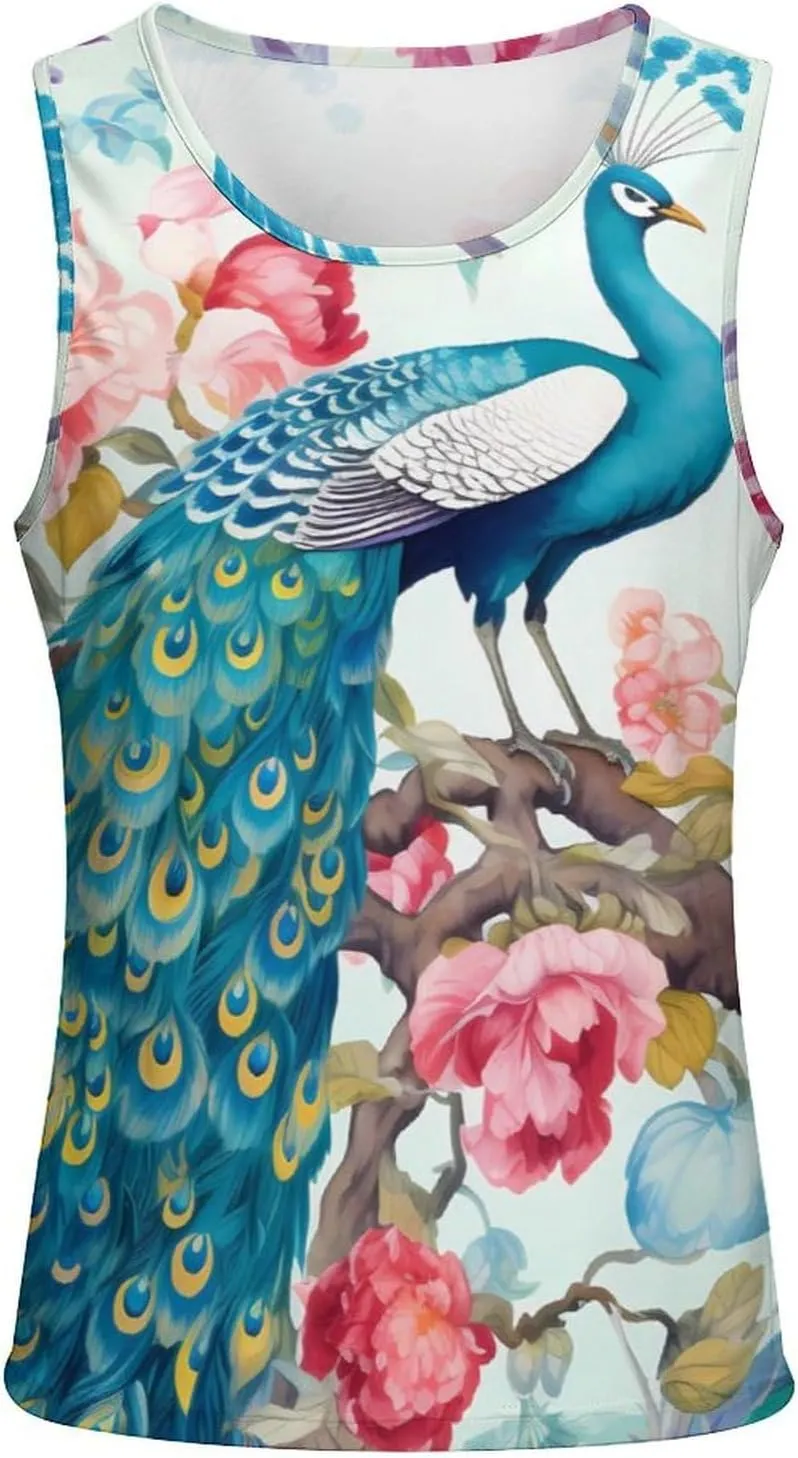 Peacocks and Florals Mens Tank Top Undershirt Sleeveless Gym Vest Workout T-Shirts