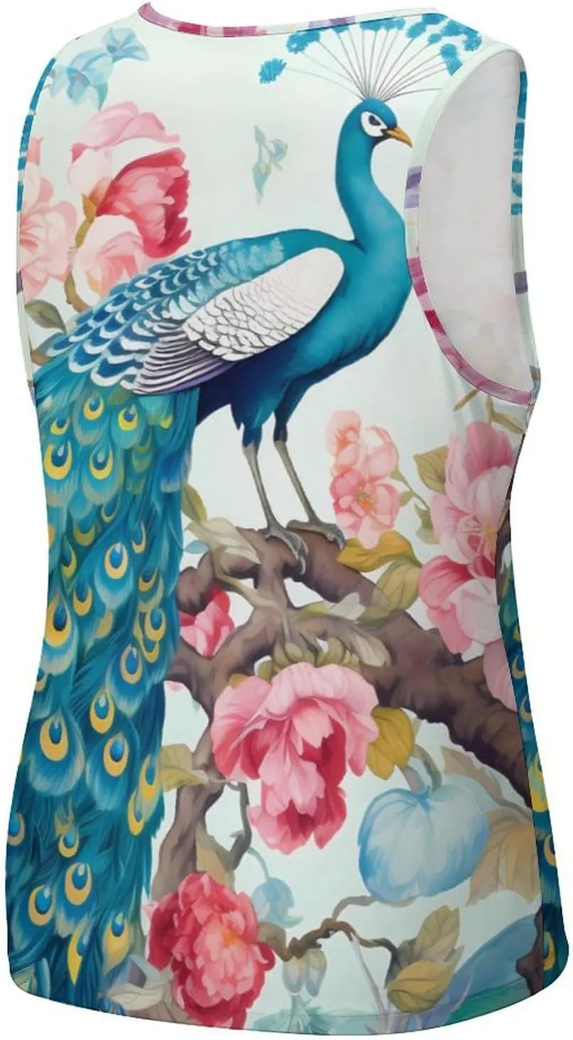 Peacocks and Florals Mens Tank Top Undershirt Sleeveless Gym Vest Workout T-Shirts