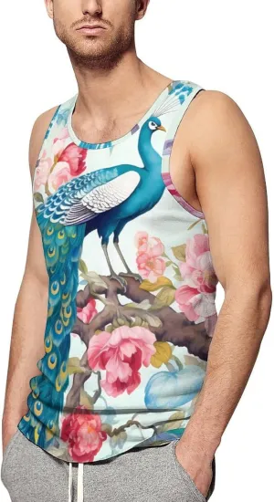 Peacocks and Florals Mens Tank Top Undershirt Sleeveless Gym Vest Workout T-Shirts