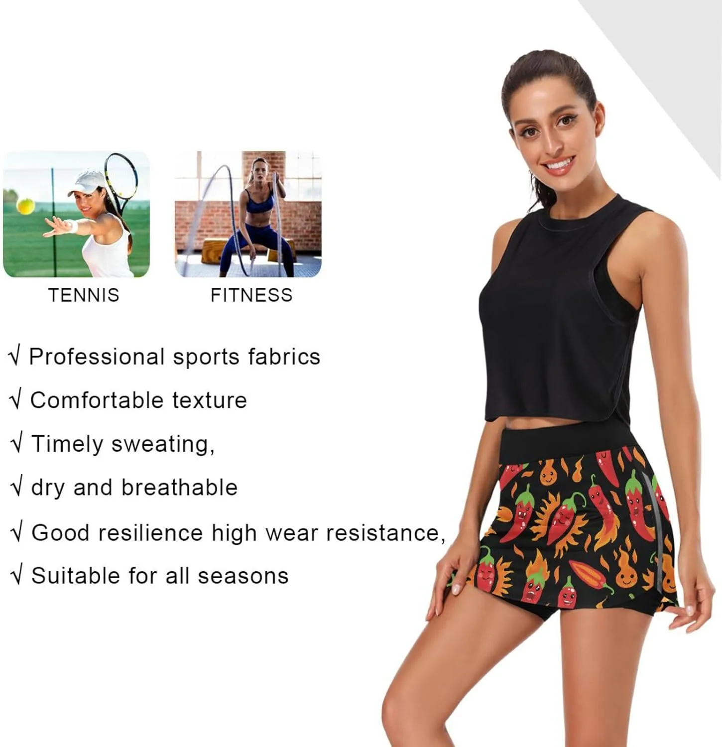Pineapple Heart Woman Tennis Skirts Athletic Golf Skorts Skirts for Workout Running Hiking S