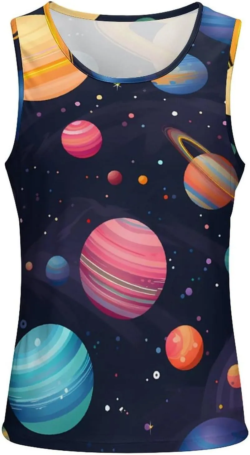 Planets Colorful Mens Tank Top Undershirt Sleeveless Gym Vest Workout T-Shirts