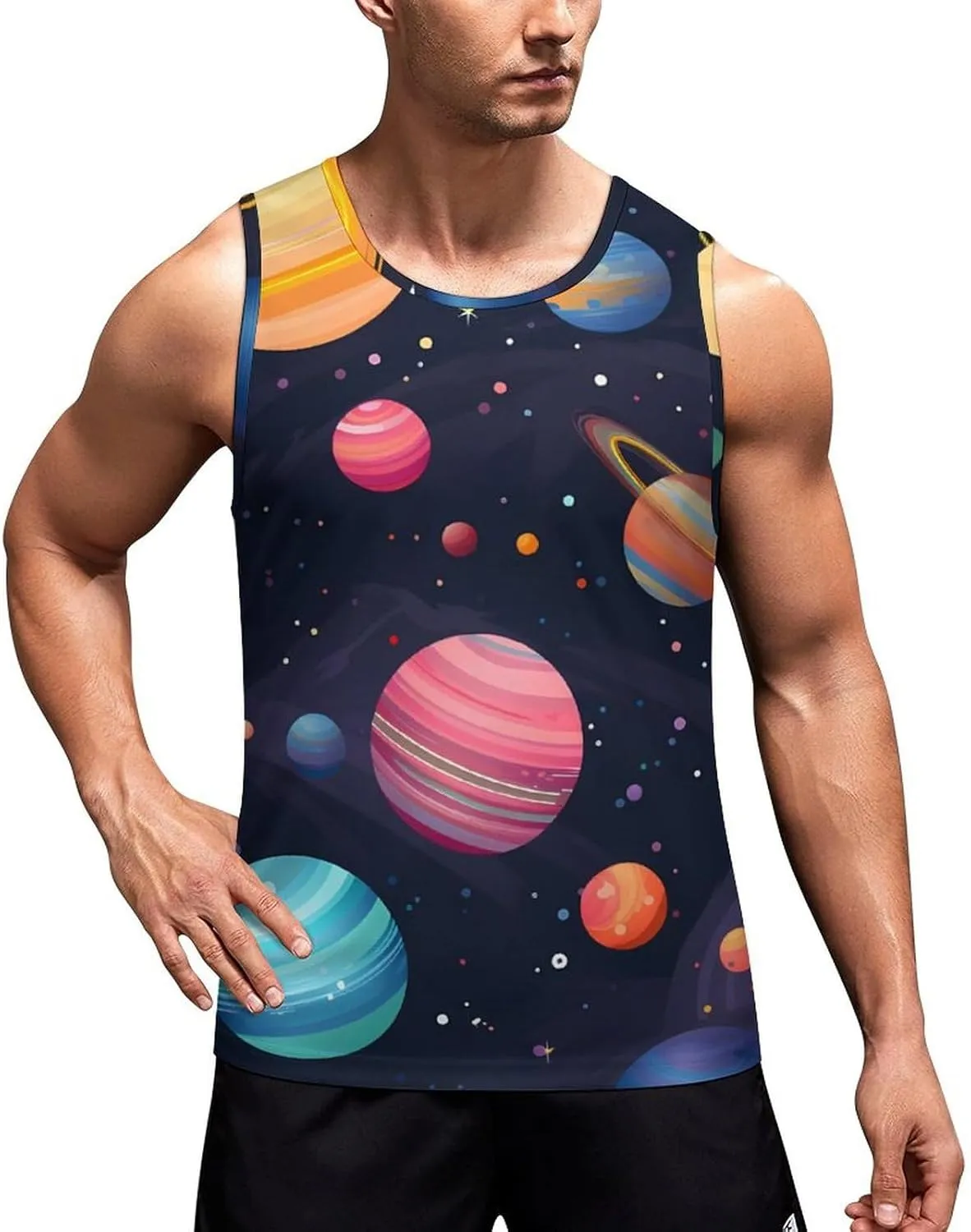 Planets Colorful Mens Tank Top Undershirt Sleeveless Gym Vest Workout T-Shirts