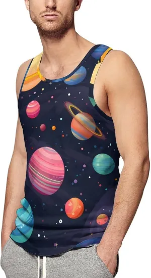 Planets Colorful Mens Tank Top Undershirt Sleeveless Gym Vest Workout T-Shirts