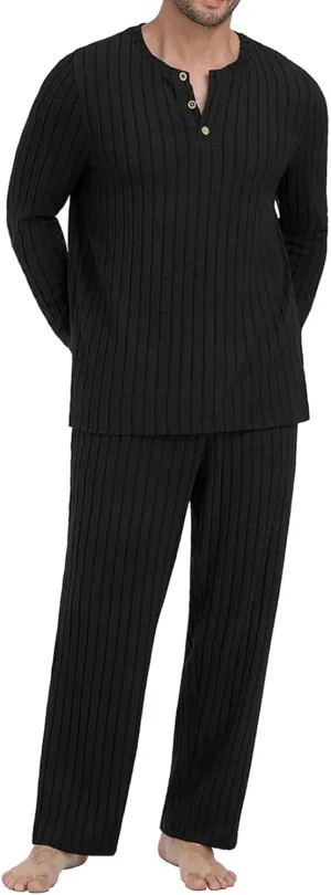 PrinStory Men's Pajama Set Soft Long Sleeve Shirts and Pants Loose Relaxing Warm Sleep Sets