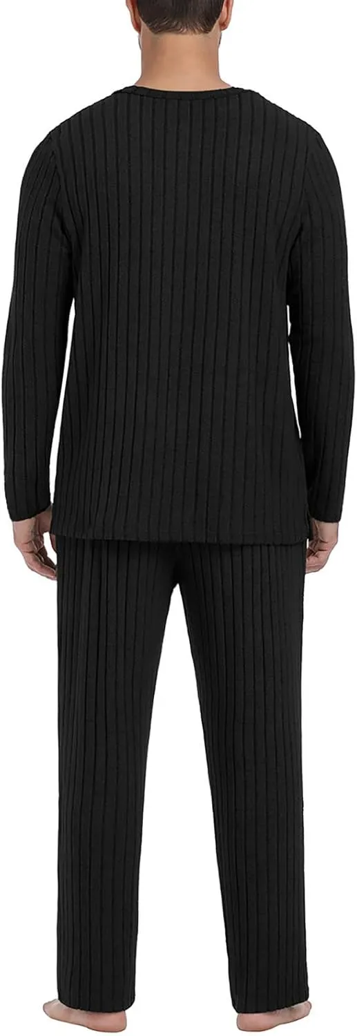 PrinStory Men's Pajama Set Soft Long Sleeve Shirts and Pants Loose Relaxing Warm Sleep Sets