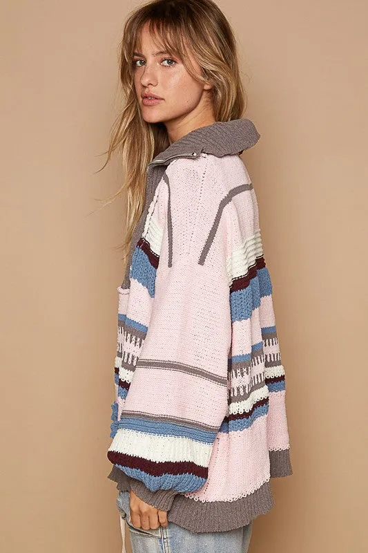 Rebecca Mixed Knit Oversized Sweater - Pink/Blue