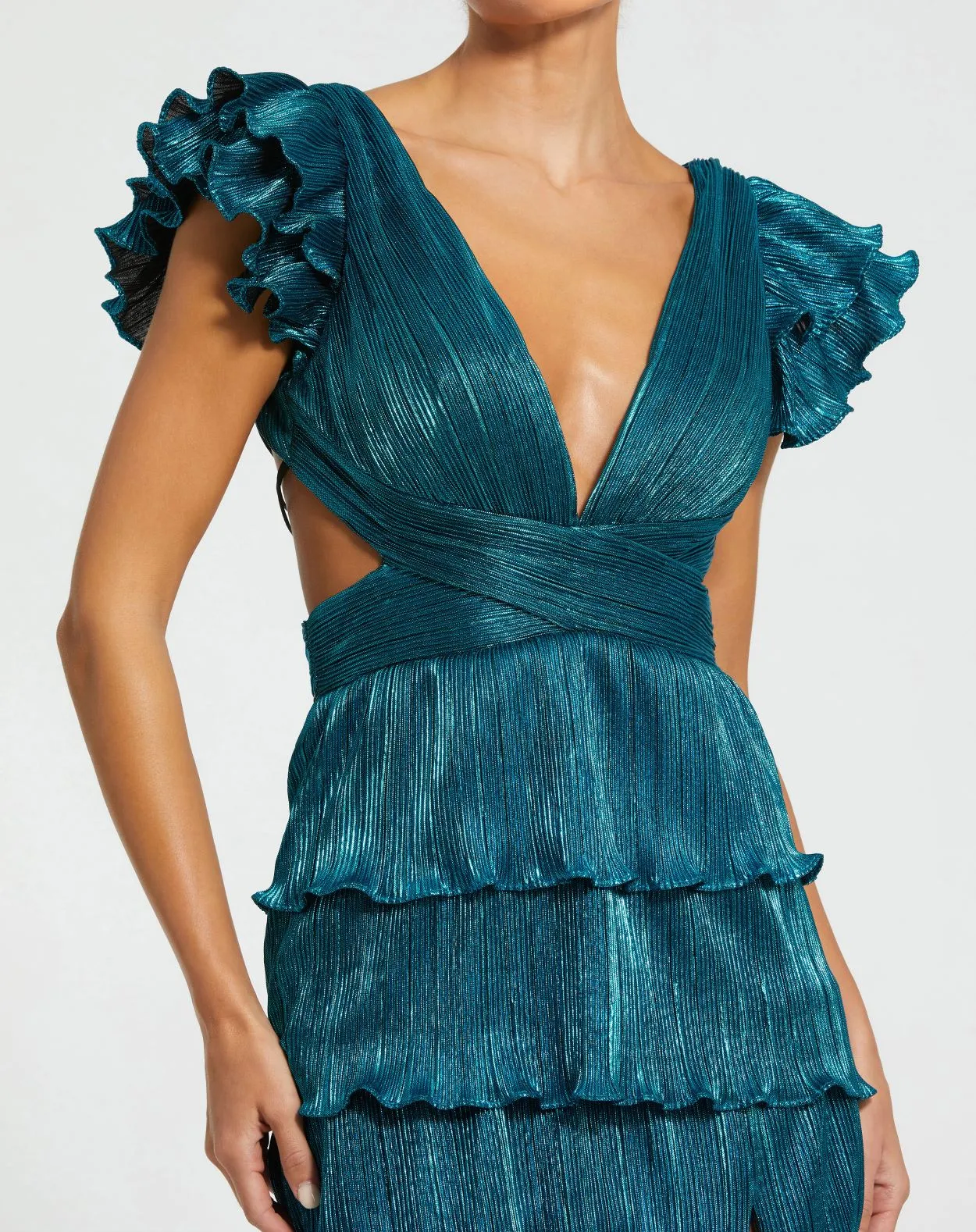 Ruffle tiered criss cross lace up gown - Blue