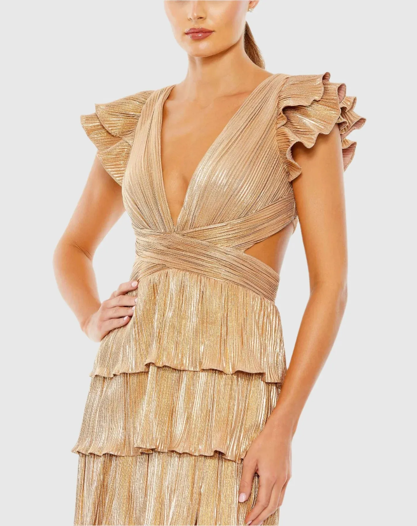 Ruffle tiered criss cross lace up gown - Blue