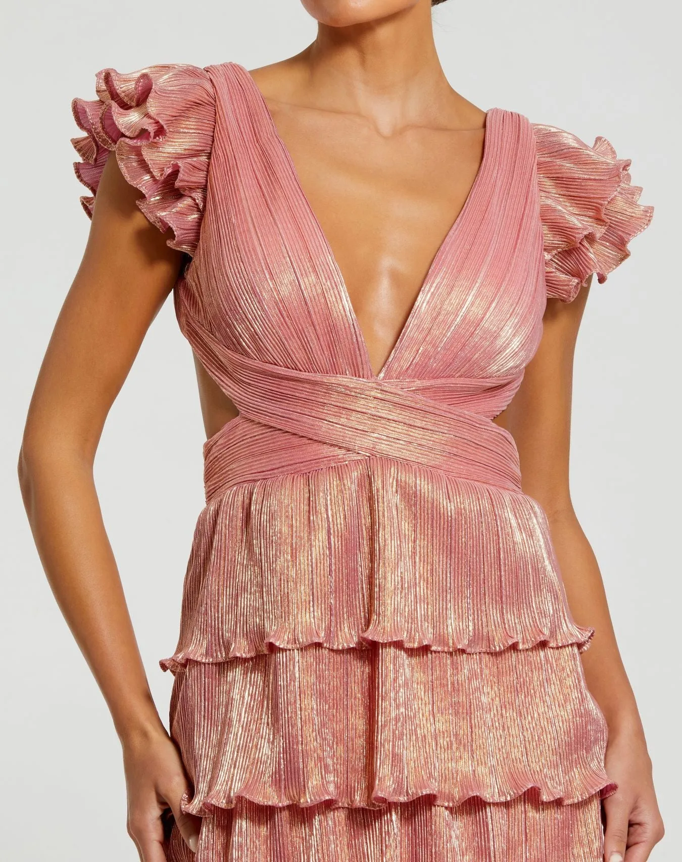Ruffle tiered criss cross lace up gown - Blue