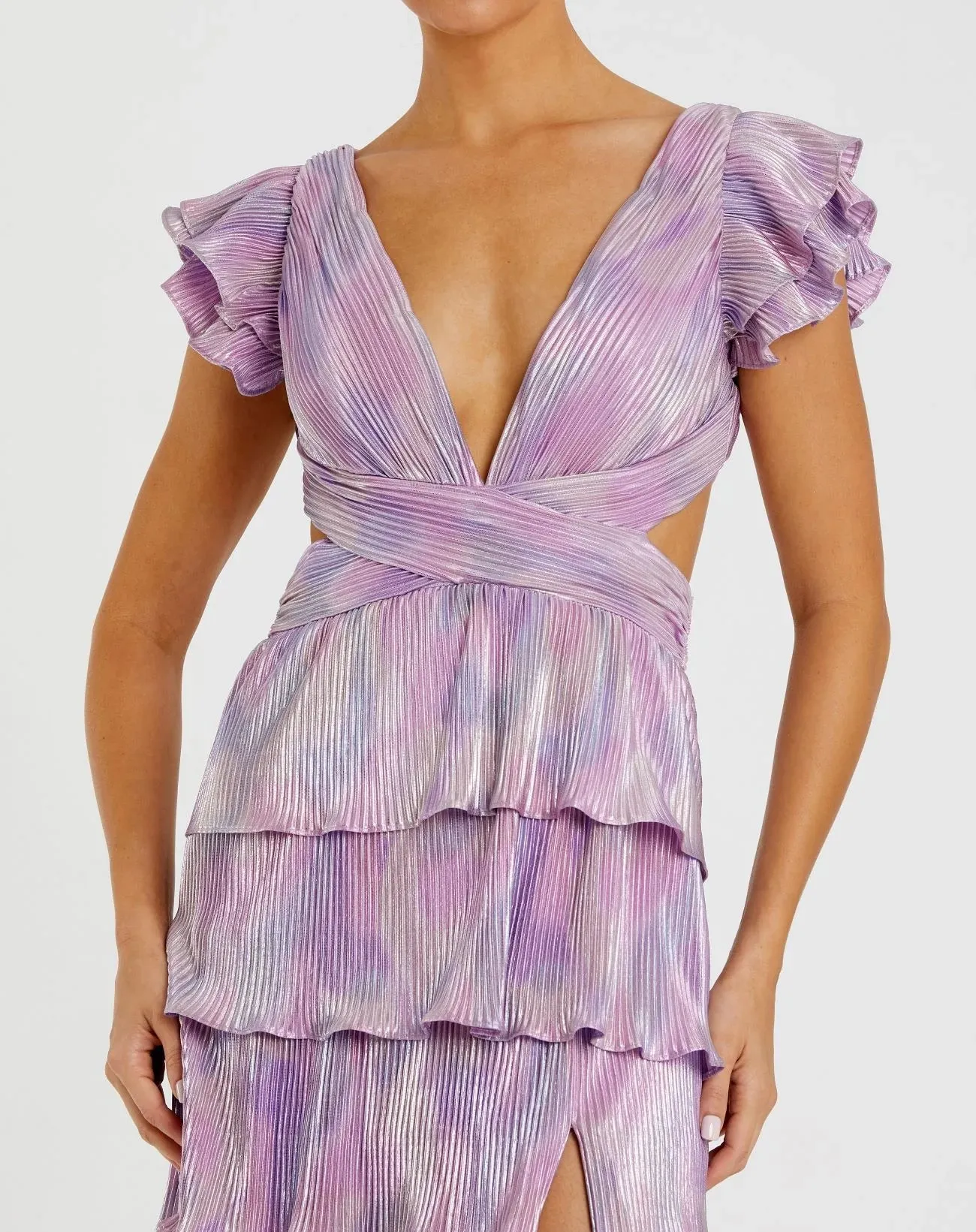 Ruffle tiered criss cross lace up gown - Blue