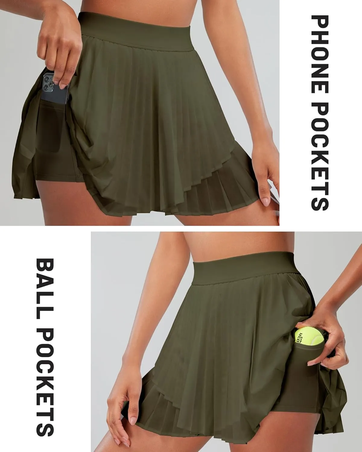 RUNNING GIRL Women's Pleated Tennis Skirts with Pockets High Waisted Tummy Control Casual Athletic Workout Golf Skorts