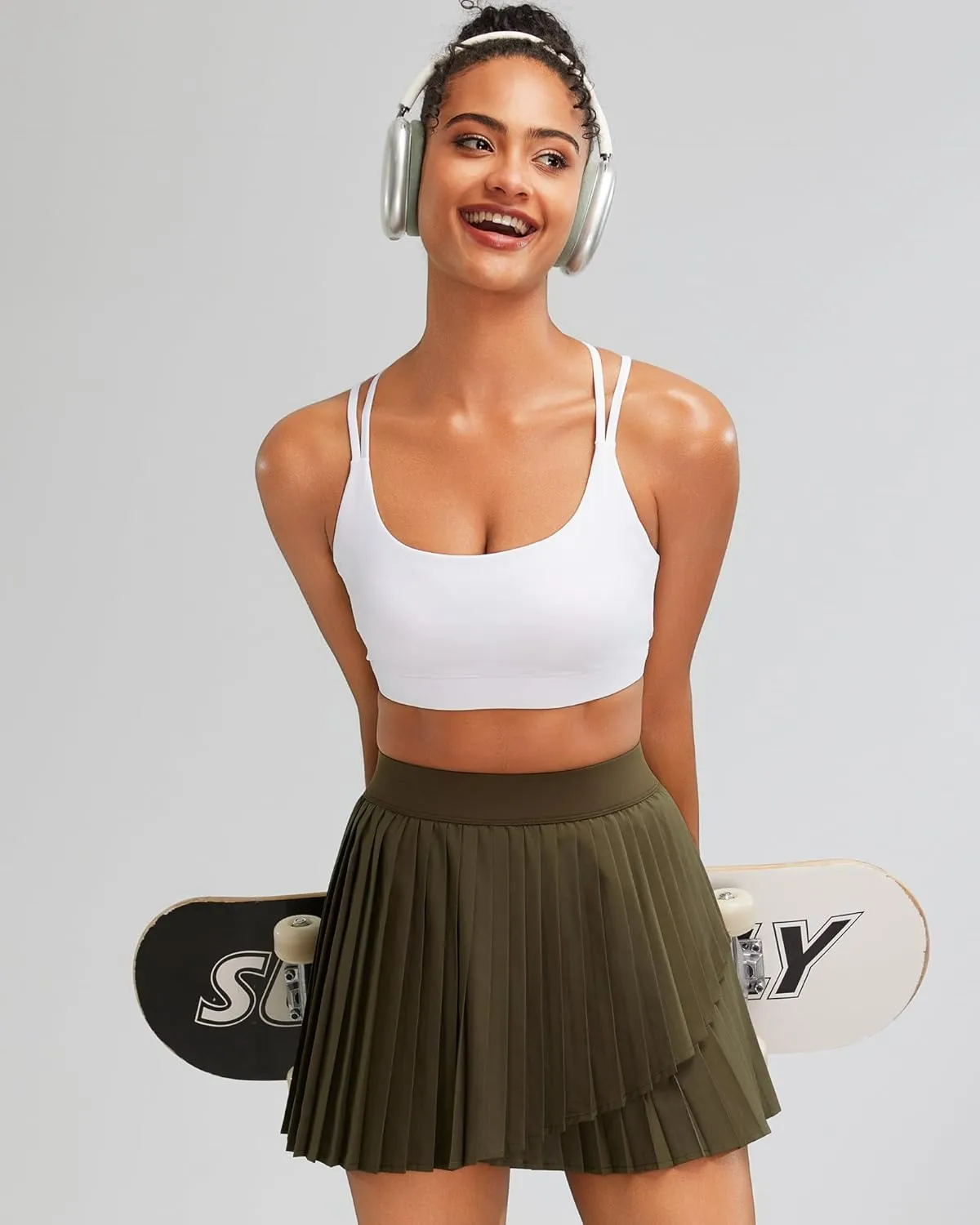 RUNNING GIRL Women's Pleated Tennis Skirts with Pockets High Waisted Tummy Control Casual Athletic Workout Golf Skorts