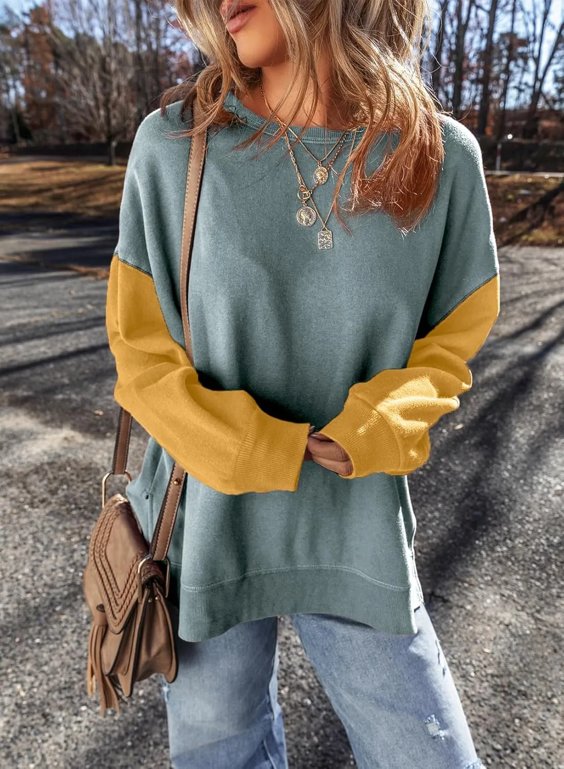 SHEWIN Sweatshirt for Women Casual Long Sleeve Crewneck Lightweight Pullover Tops Loose Sweatshirts