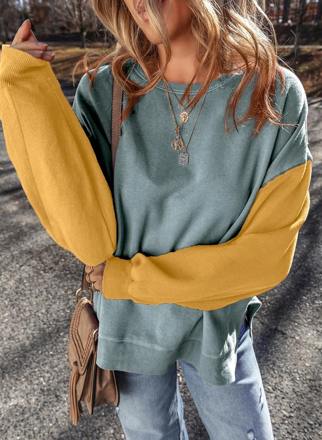 SHEWIN Sweatshirt for Women Casual Long Sleeve Crewneck Lightweight Pullover Tops Loose Sweatshirts