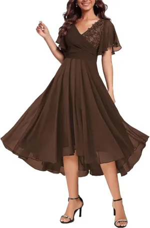 Short Sleeves Mother of Bride Dresses Laces V-Neck Formal Evening Dress Elegant Mother of The Groom Dress