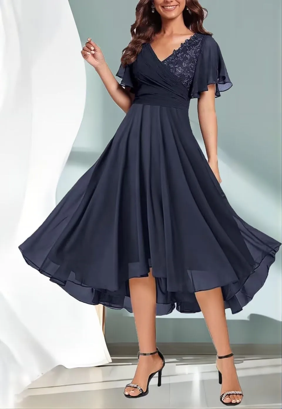 Short Sleeves Mother of Bride Dresses Laces V-Neck Formal Evening Dress Elegant Mother of The Groom Dress