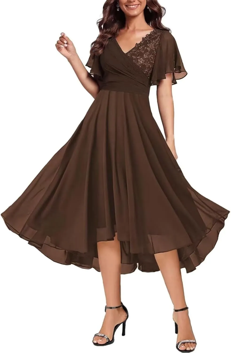 Short Sleeves Mother of Bride Dresses Laces V-Neck Formal Evening Dress Elegant Mother of The Groom Dress