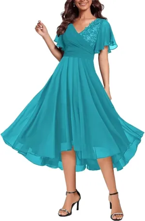 Short Sleeves Mother of Bride Dresses Laces V-Neck Formal Evening Dress Elegant Mother of The Groom Dress