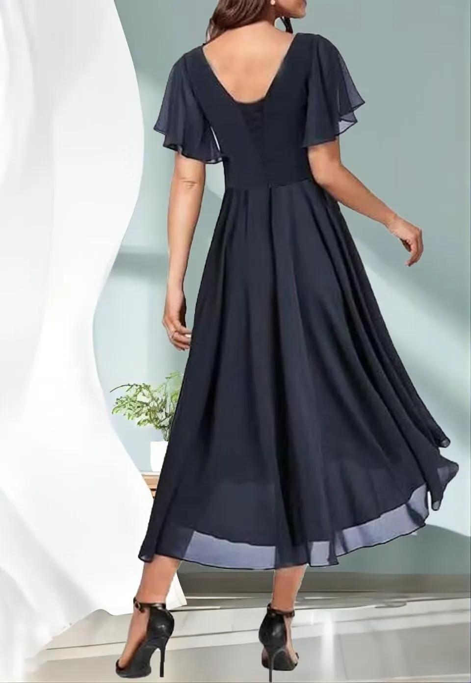 Short Sleeves Mother of Bride Dresses Laces V-Neck Formal Evening Dress Elegant Mother of The Groom Dress