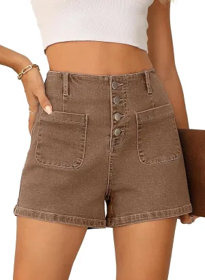 Sidefeel Women's Jean Shorts Button Fly Stretchy High Waisted Zimbaplatinum Jeans Summer Outfit 2025 Denim Shorts