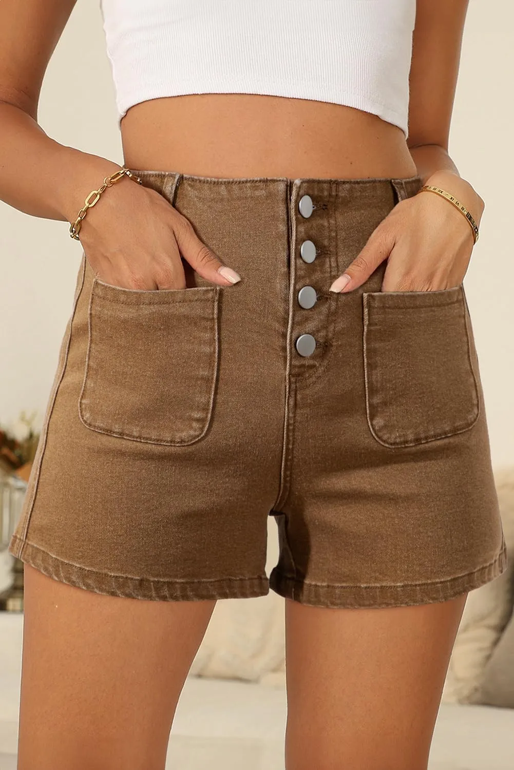 Sidefeel Women's Jean Shorts Button Fly Stretchy High Waisted Zimbaplatinum Jeans Summer Outfit 2025 Denim Shorts