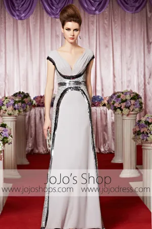 Silver V Neck Chiffon Long Elegant Prom Formal Evening Dress CX830309