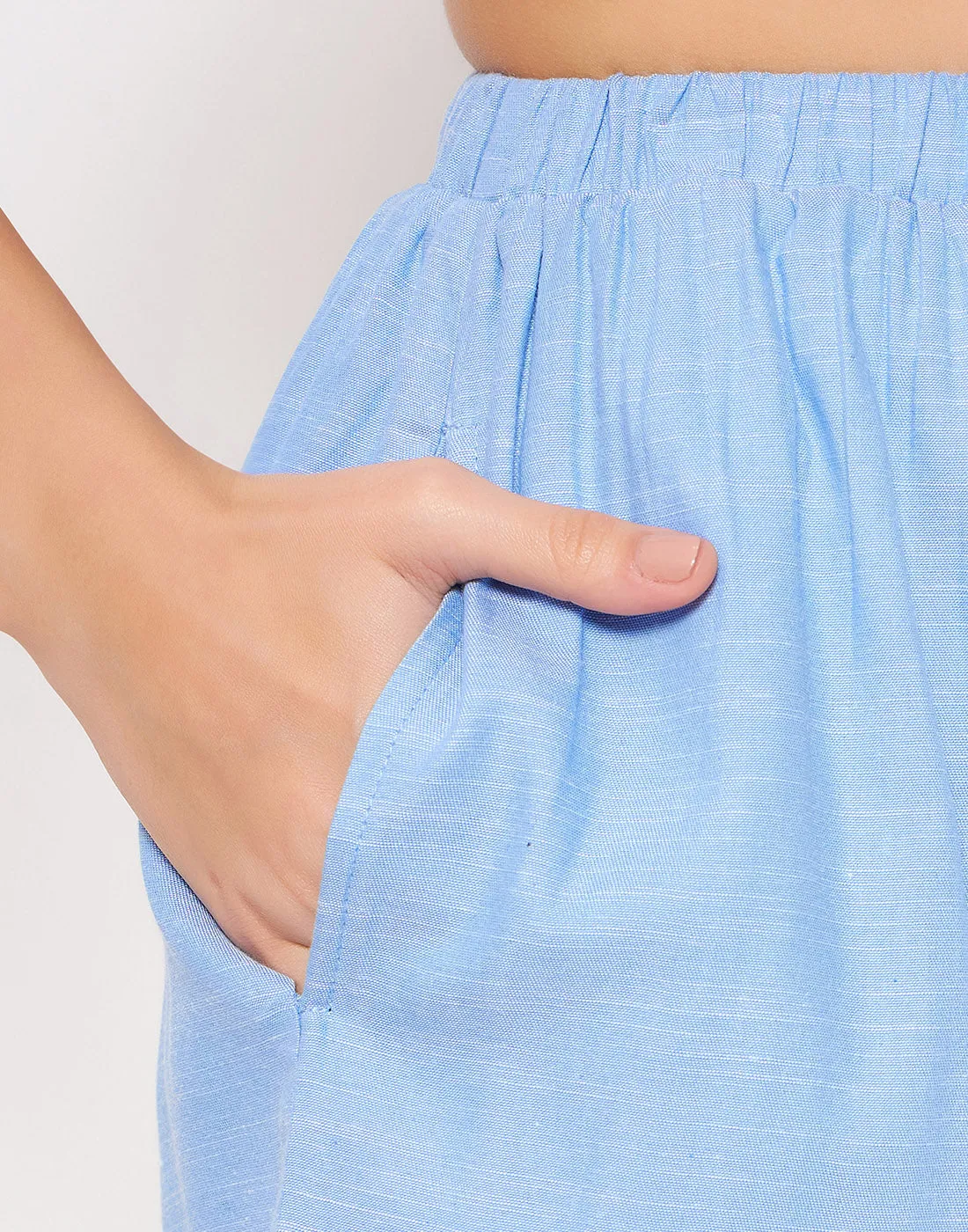 Sky Blue Rayon Chic Basic Peplum Top & Shorts Set