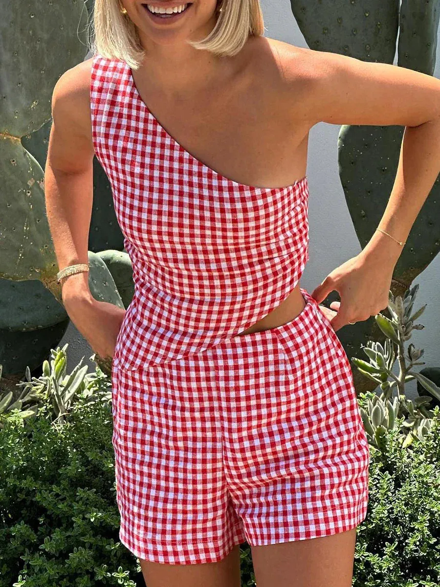 Sleeveless One Shoulder Tank Tops High Waist Loungewear Casual Pajamas