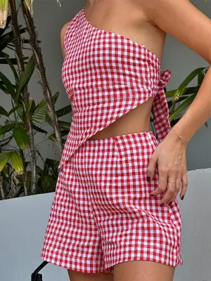 Sleeveless One Shoulder Tank Tops High Waist Loungewear Casual Pajamas